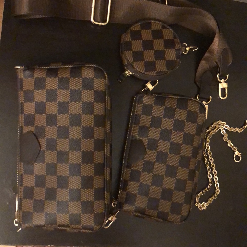 Trio pouch Damien Ebene checkered pattern